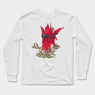 Australian Flora ~ Hand Painted Sturt's Dessert Pea Long Sleeve T-Shirt